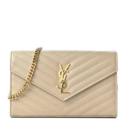 Saint Laurent Grain De Poudre Matelasse Chevron Monogram Chain Wallet Nude Powder 1 of 10
