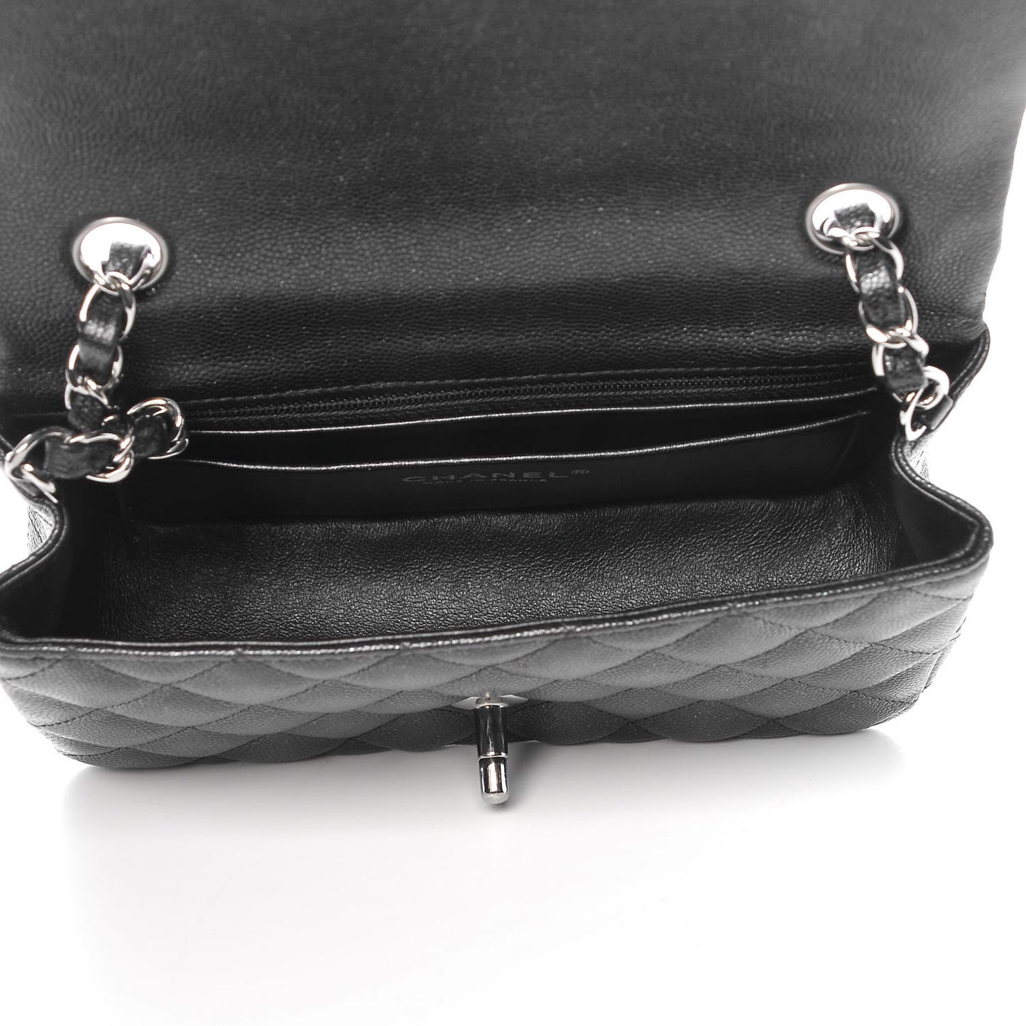 Iridescent Caviar Quilted Mini Rectangular Flap Black