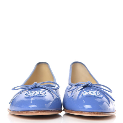Chanel Patent Calfskin CC Cap Toe Ballerina Flats 36 Blue 2 of 10