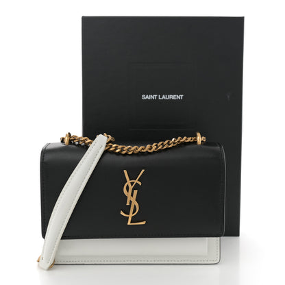 Saint Laurent New Aspen Calfskin Bi-Color Monogram Sunset Chain Wallet Black Dirty White 14 of 14
