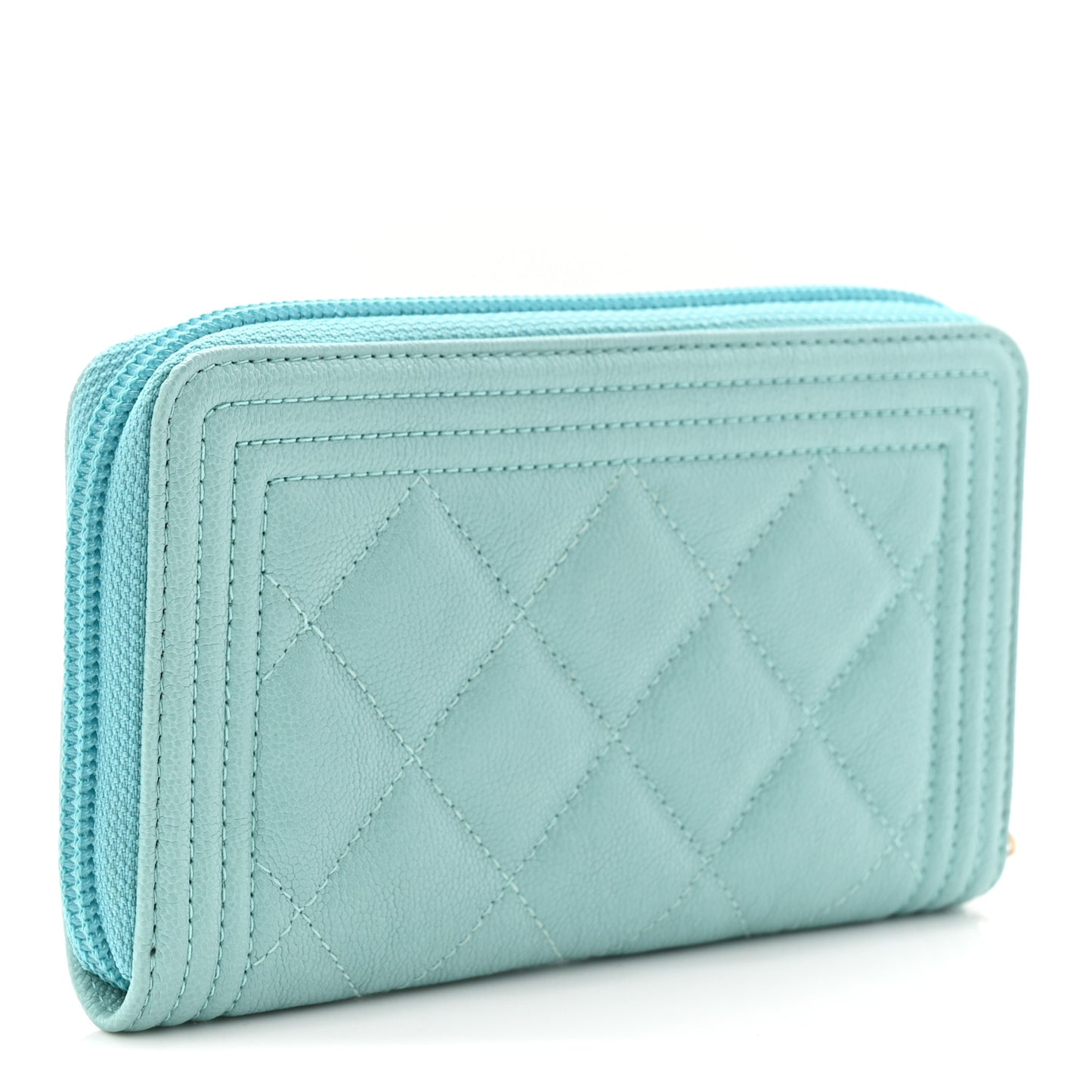 Caviar Quilted Small Boy Zip Around Wallet Light Blue