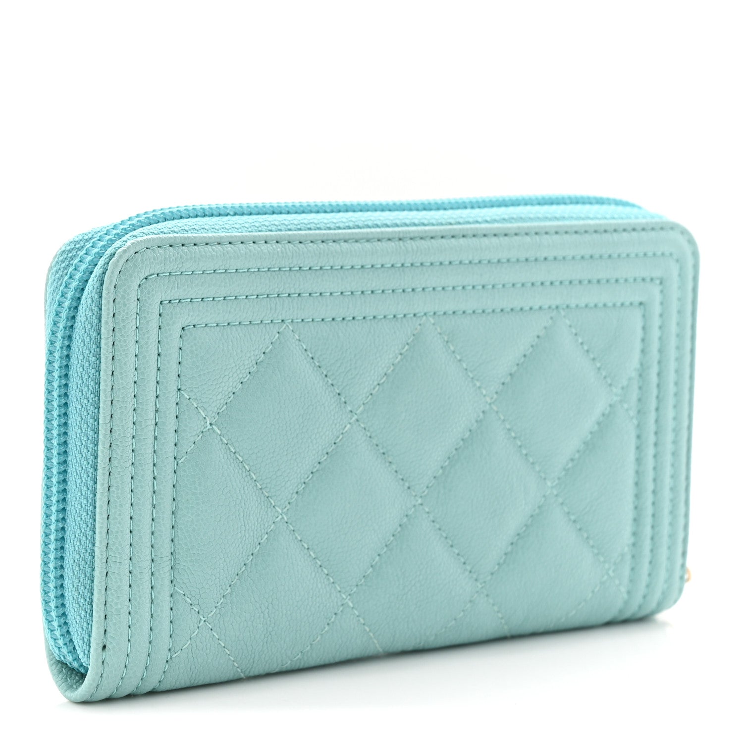 Chanel Caviar Quilted Small Boy Zip Around Wallet Light Blue 3 of 9