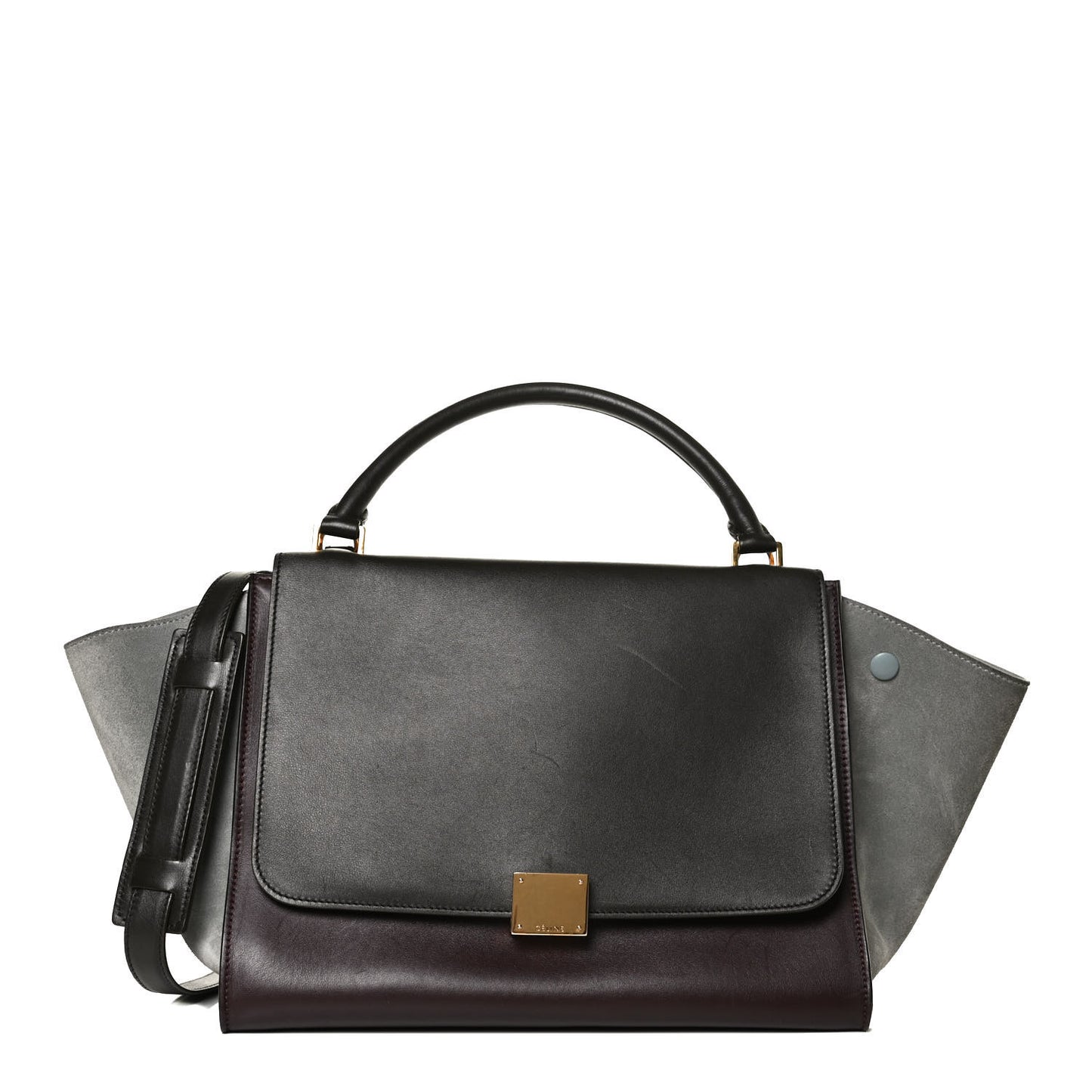 Smooth Calfskin Suede Medium Tri-Color Trapeze Dark Grey