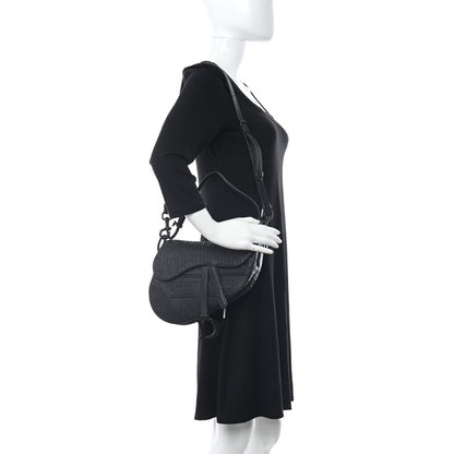 Christian Dior Calfskin Embossed Oblique Saddle Bag With Strap Black 2 of 12