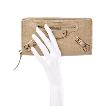 Balenciaga Chevre Gold Metallic Edge Hardware Zip Around Wallet Beige Latte 2 of 8