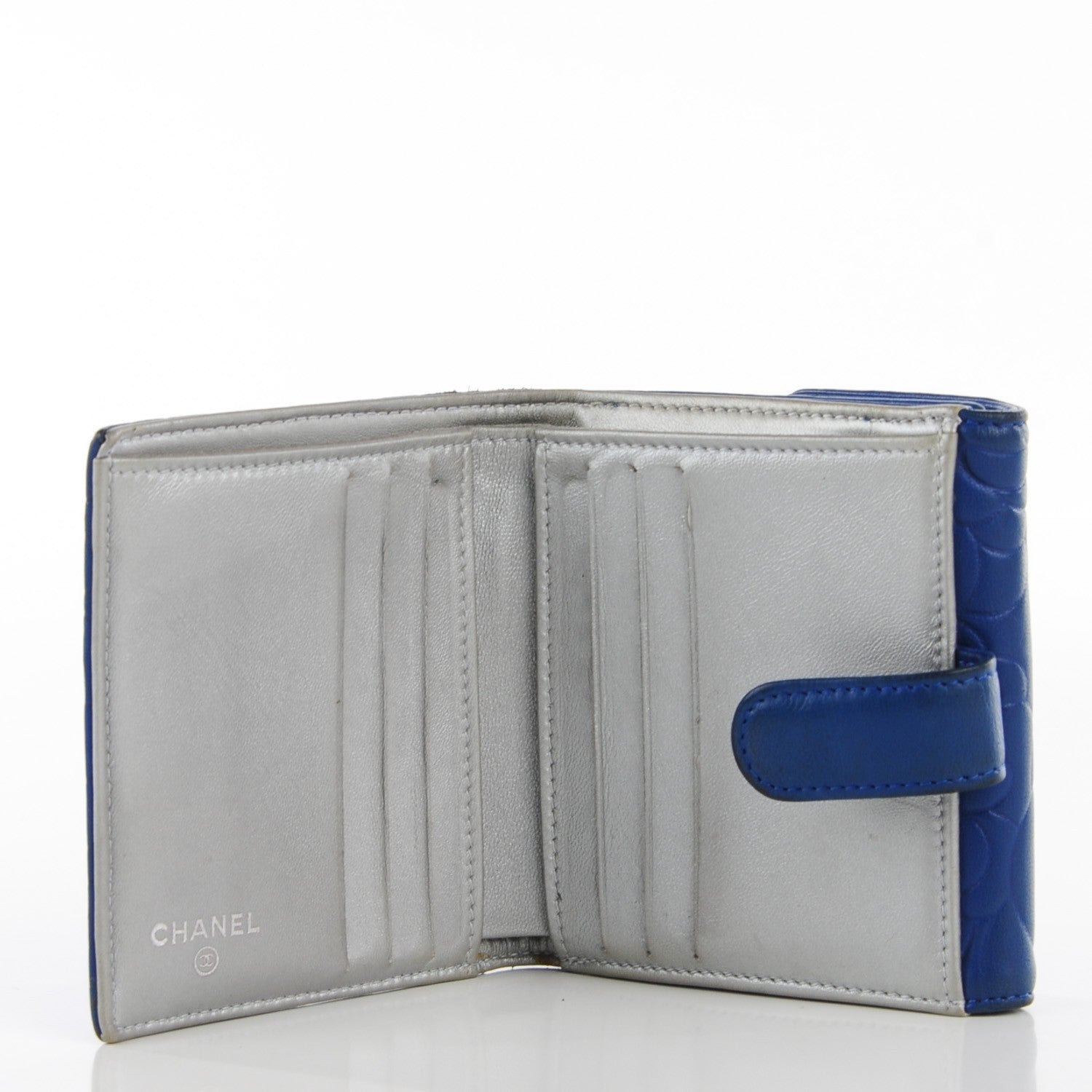 Chanel Lambskin Camellia Embossed French Wallet Blue 8 of 9
