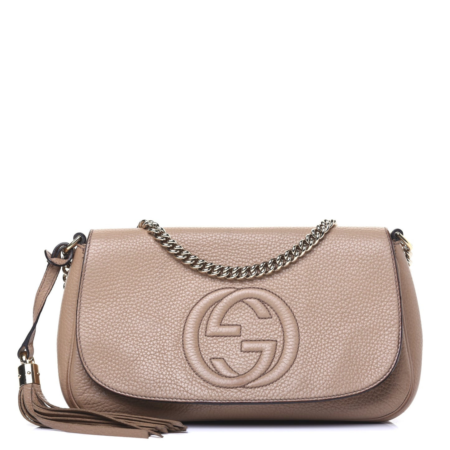 Pebbled Calfskin Medium Soho Flap Crossbody Camelia