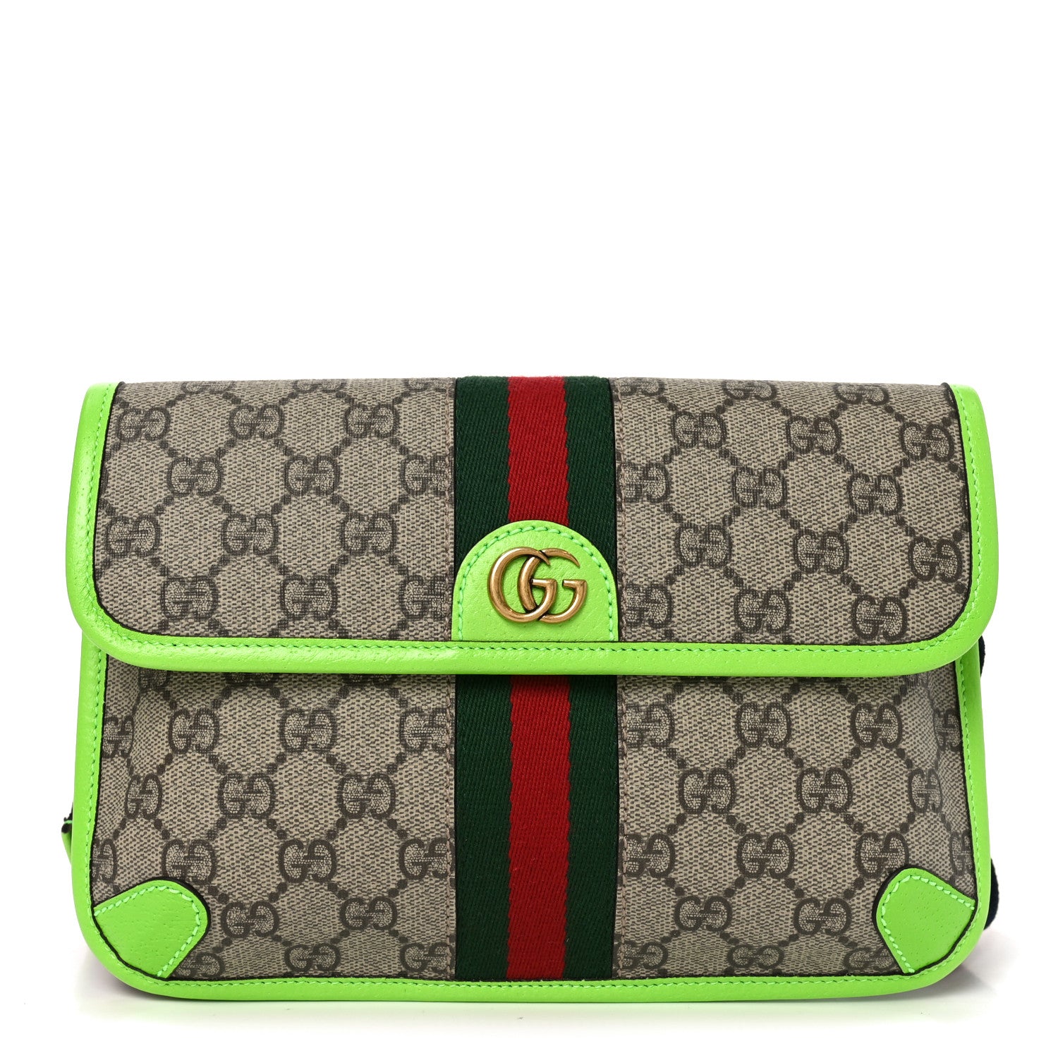 Gucci GG Supreme Monogram Web Small Ophidia Belt Bag Beige Ebony Electric Green 1 of 10