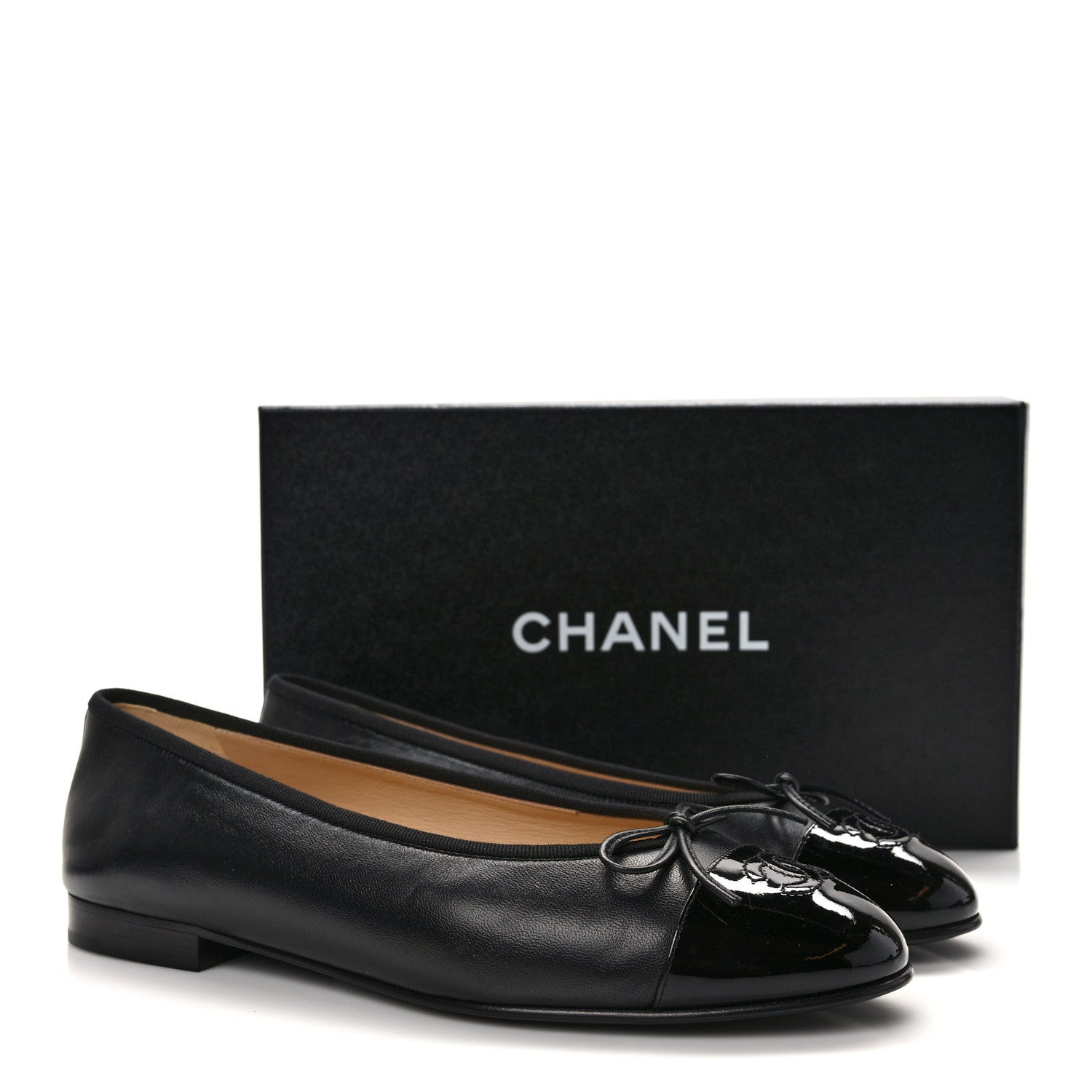 Chanel Lambskin Patent Cap Toe Ballerina Flats 39.5 Black 9 of 9