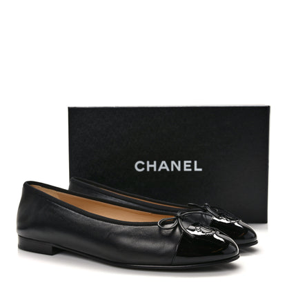 Chanel Lambskin Patent Cap Toe Ballerina Flats 39.5 Black 9 of 9
