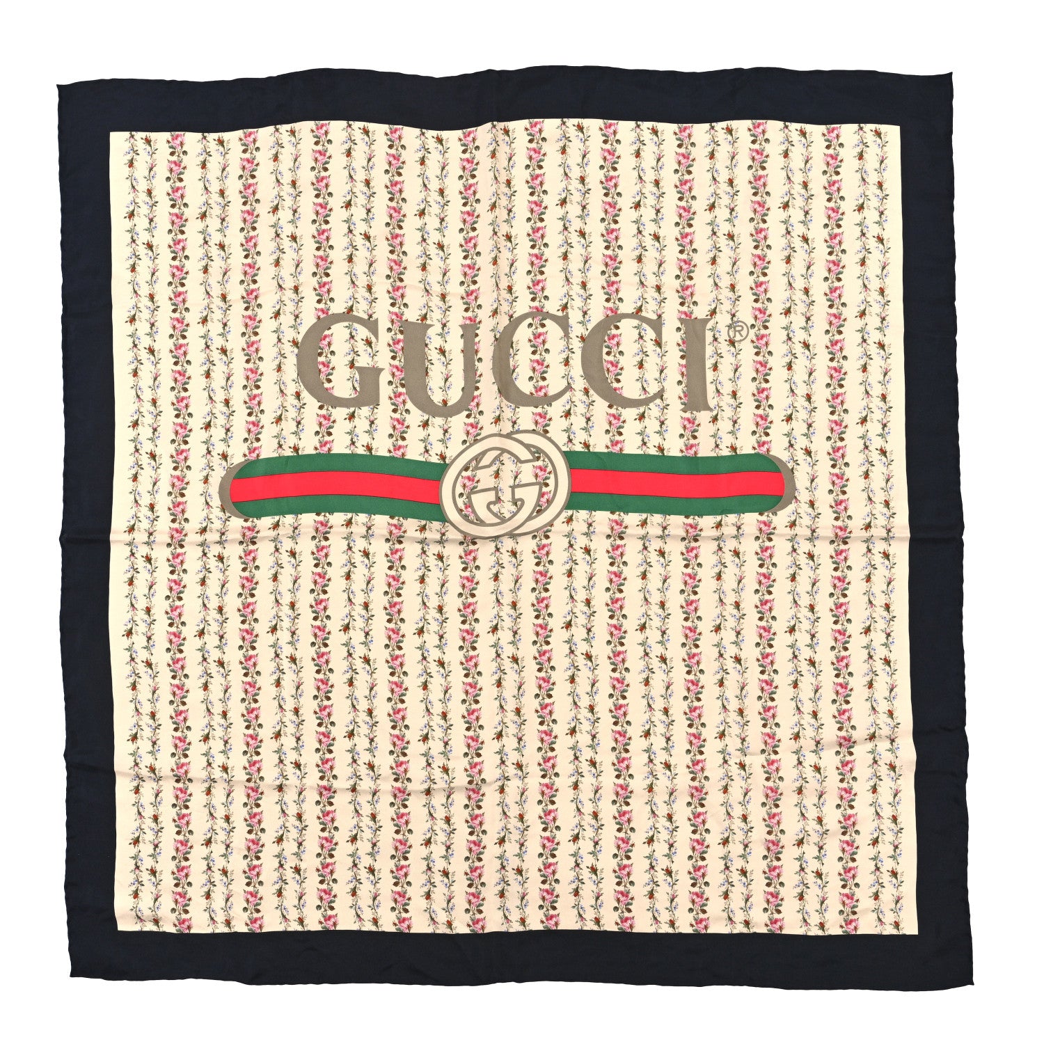 Gucci Silk Twill Gucci Rose Series Square Scarf Ivory Black 1 of 3