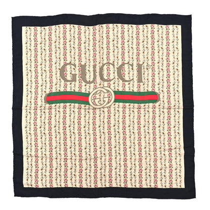 Gucci Silk Twill Gucci Rose Series Square Scarf Ivory Black 1 of 3