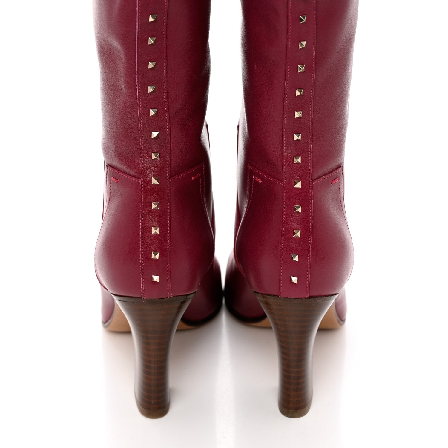Valentino Garavani Calfskin Rockstud Tall Boots 37 Red 5 of 15
