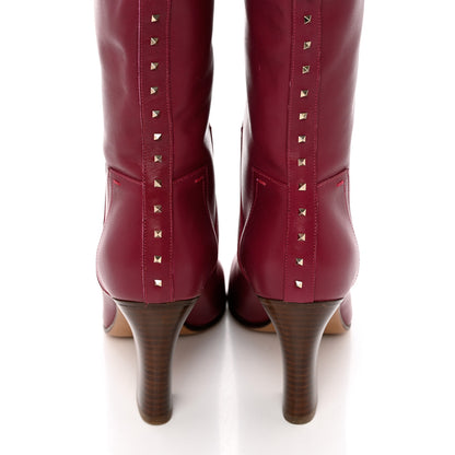 Valentino Garavani Calfskin Rockstud Tall Boots 37 Red 5 of 15