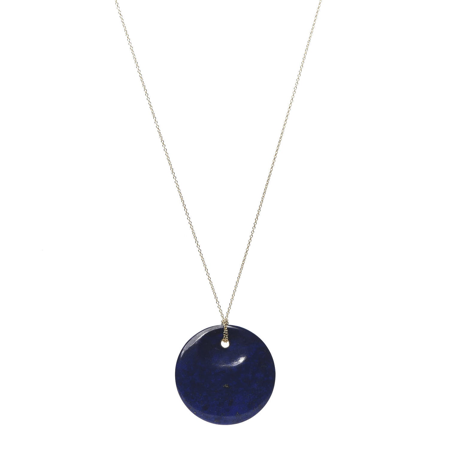 Tiffany 18K Yellow Gold Lapis Lazuli Elsa Peretti Round Pendant Necklace 1 of 5