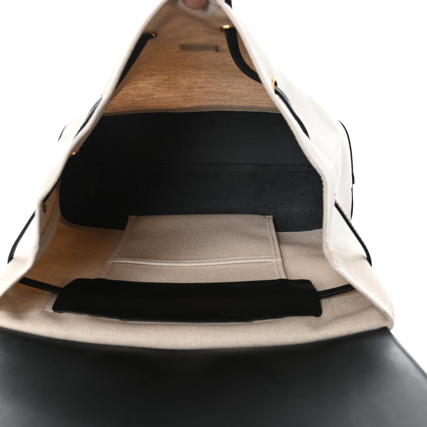 Canvas Calfskin Lady Bag Creme Black