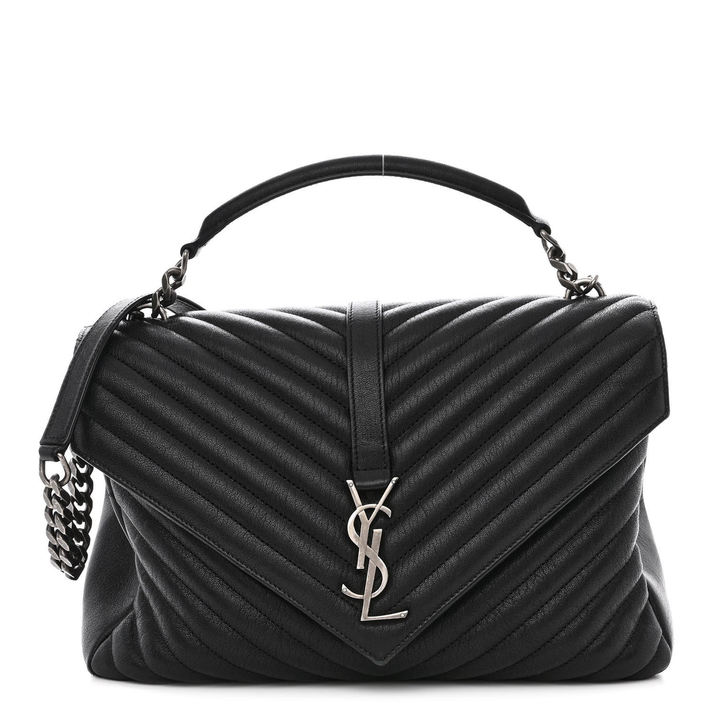 Sheepskin Matelasse Chevron Monogram Large College Satchel Black