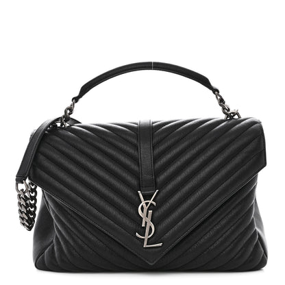 Saint Laurent Sheepskin Matelasse Chevron Monogram Large College Satchel Black 1 of 13