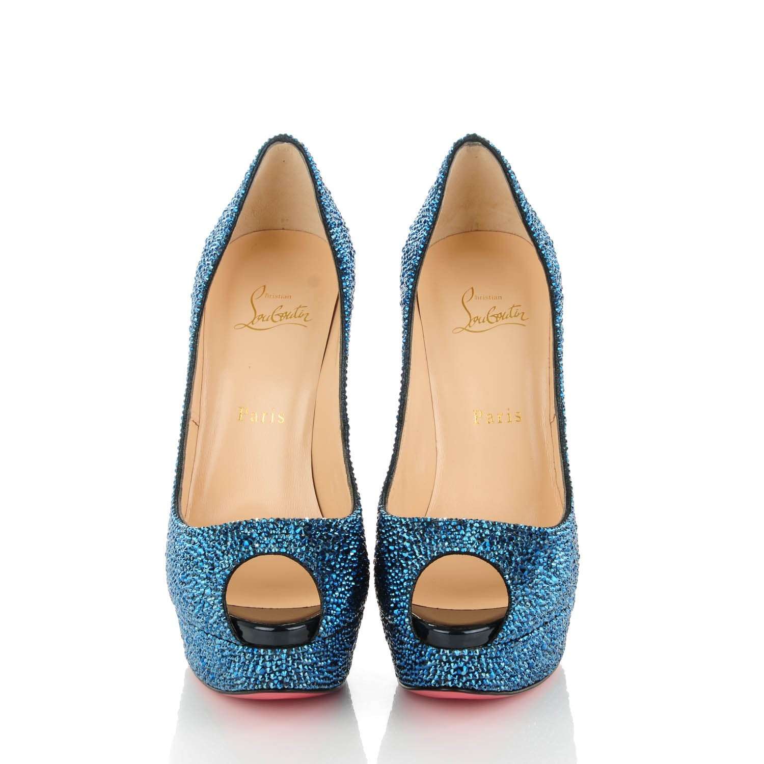 Christian Louboutin Suede Strass Lady Peep 150 Pumps 38.5 Blue Khol 2 of 8