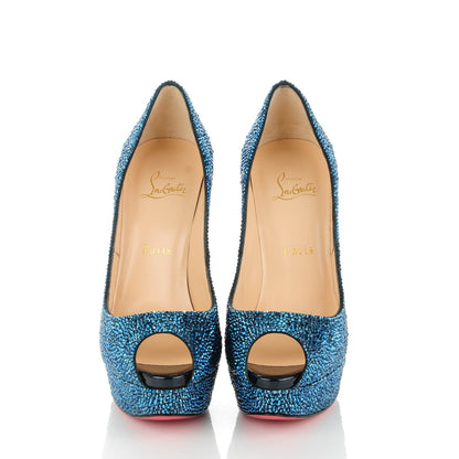 Christian Louboutin Suede Strass Lady Peep 150 Pumps 38.5 Blue Khol 2 of 8