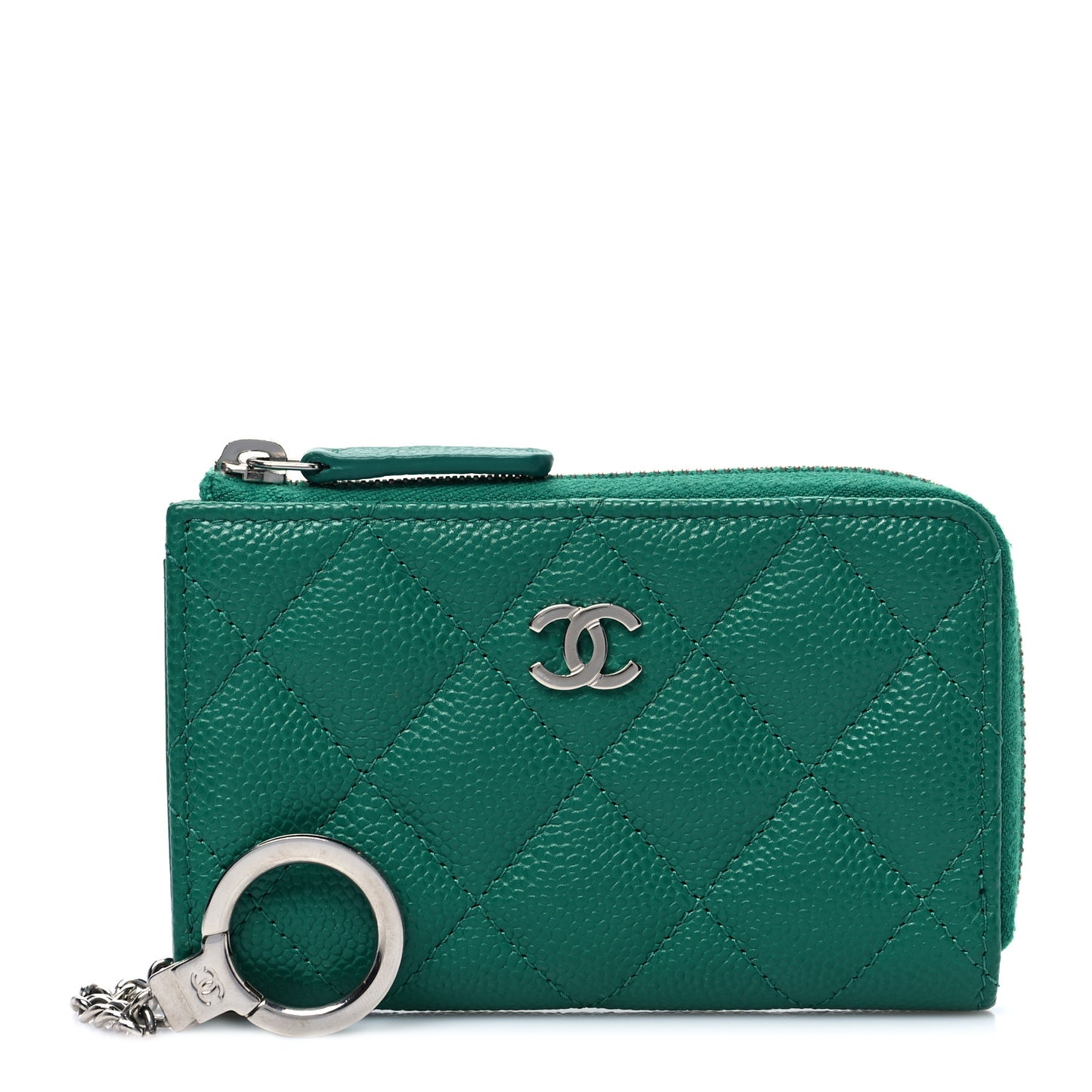 Caviar Quilted Zipped Key Holder Case Green