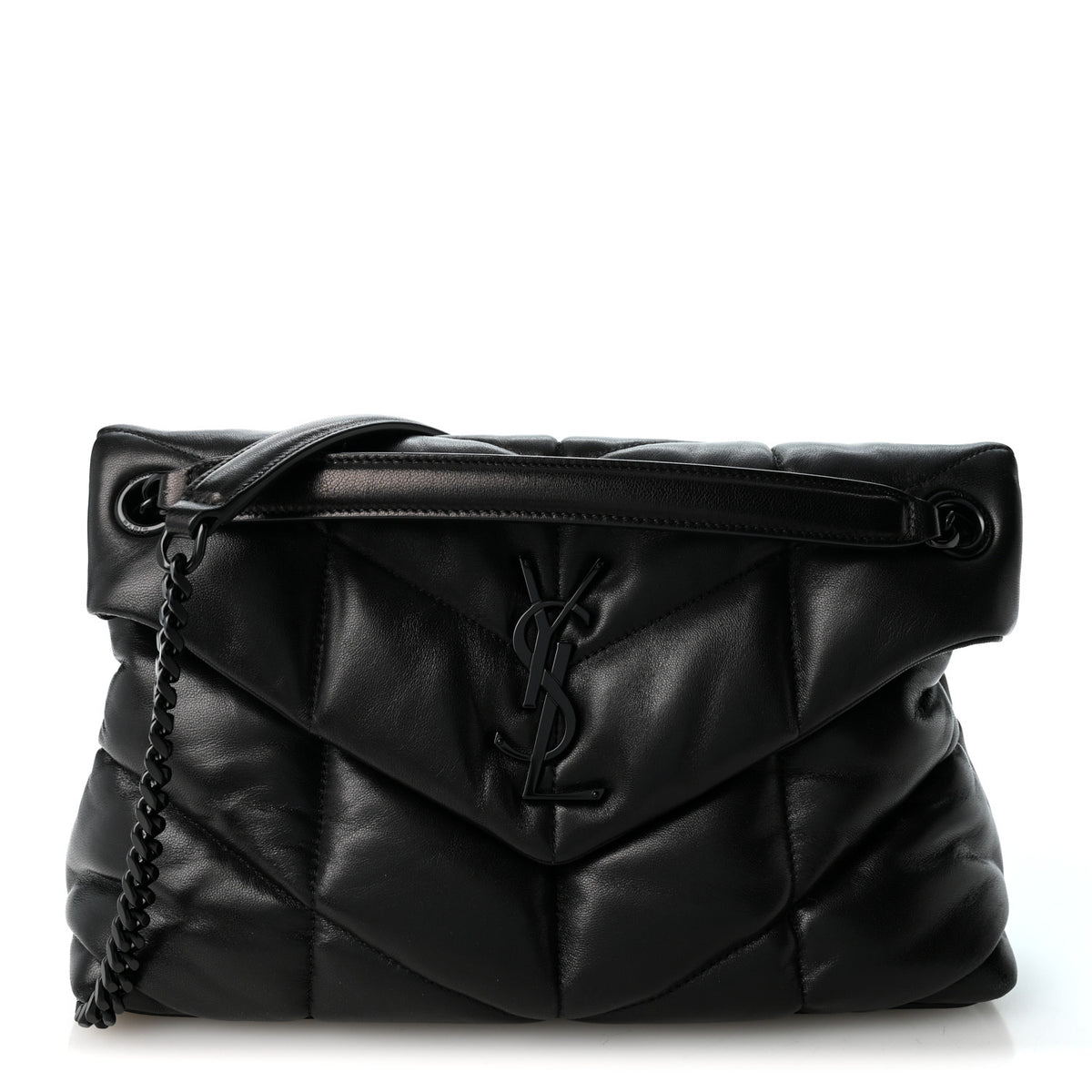 Lambskin Quilted Monogram Monochrome Small Loulou Puffer Chain Satchel Black
