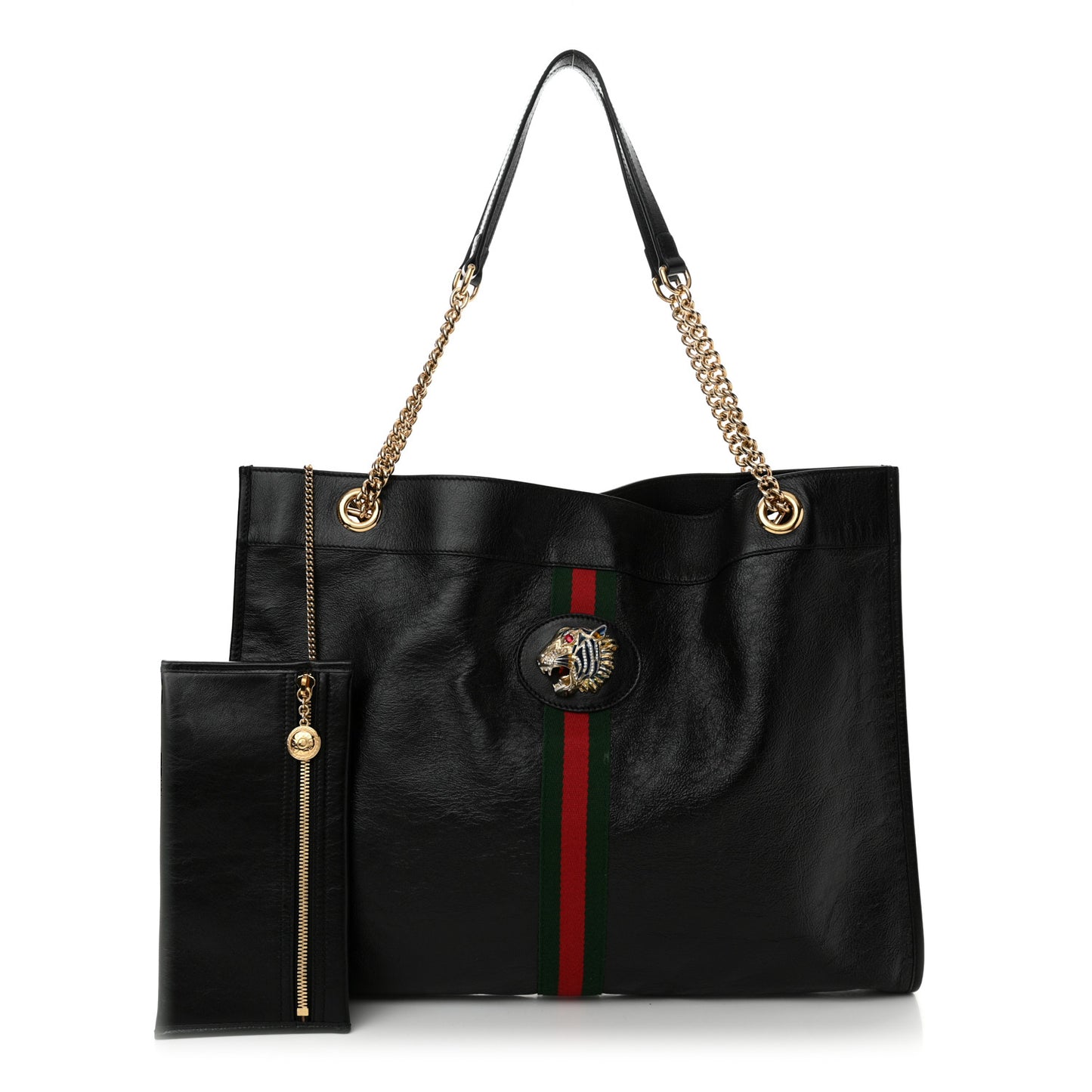 Calfskin Maxi Rajah Chain Tote Black