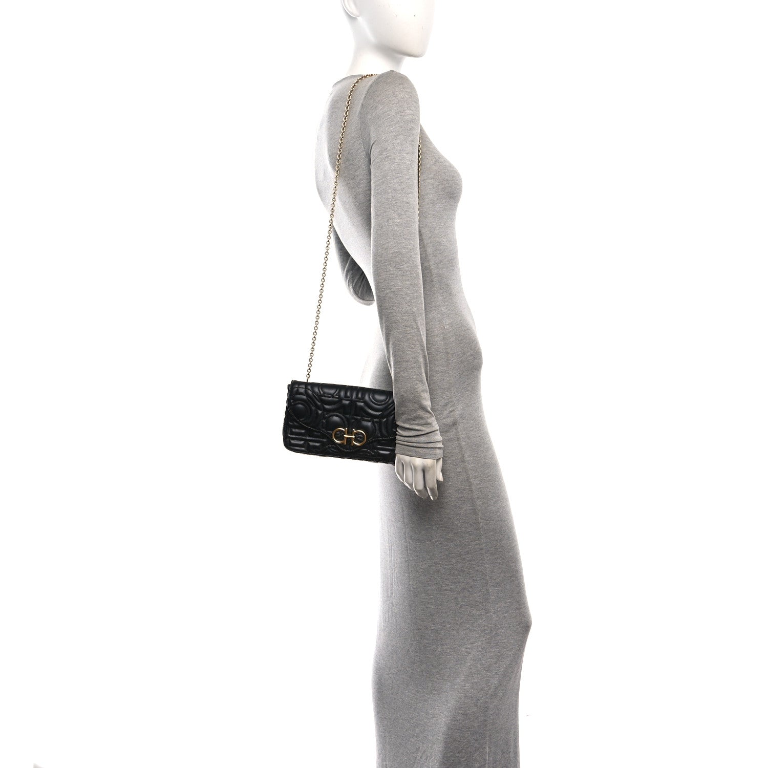 Salvatore Ferragamo Calfskin Quilted Gancini Mini Bag Black 2 of 11