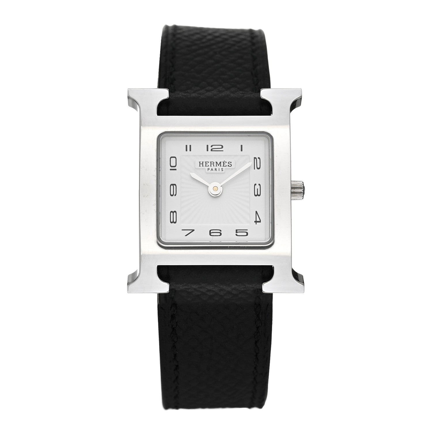 Hermes Stainless Steel Epsom 21mm Heure H Hour Quartz Watch Noir 1 of 5