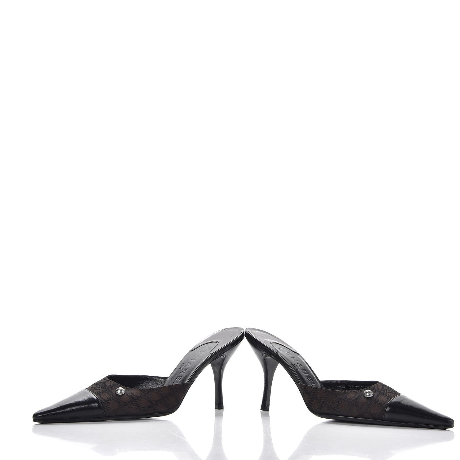 Chanel Canvas Calfskin Cap Toe Mules 38 Black Brown 5 of 11