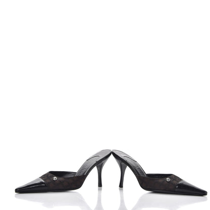 Chanel Canvas Calfskin Cap Toe Mules 38 Black Brown 5 of 11