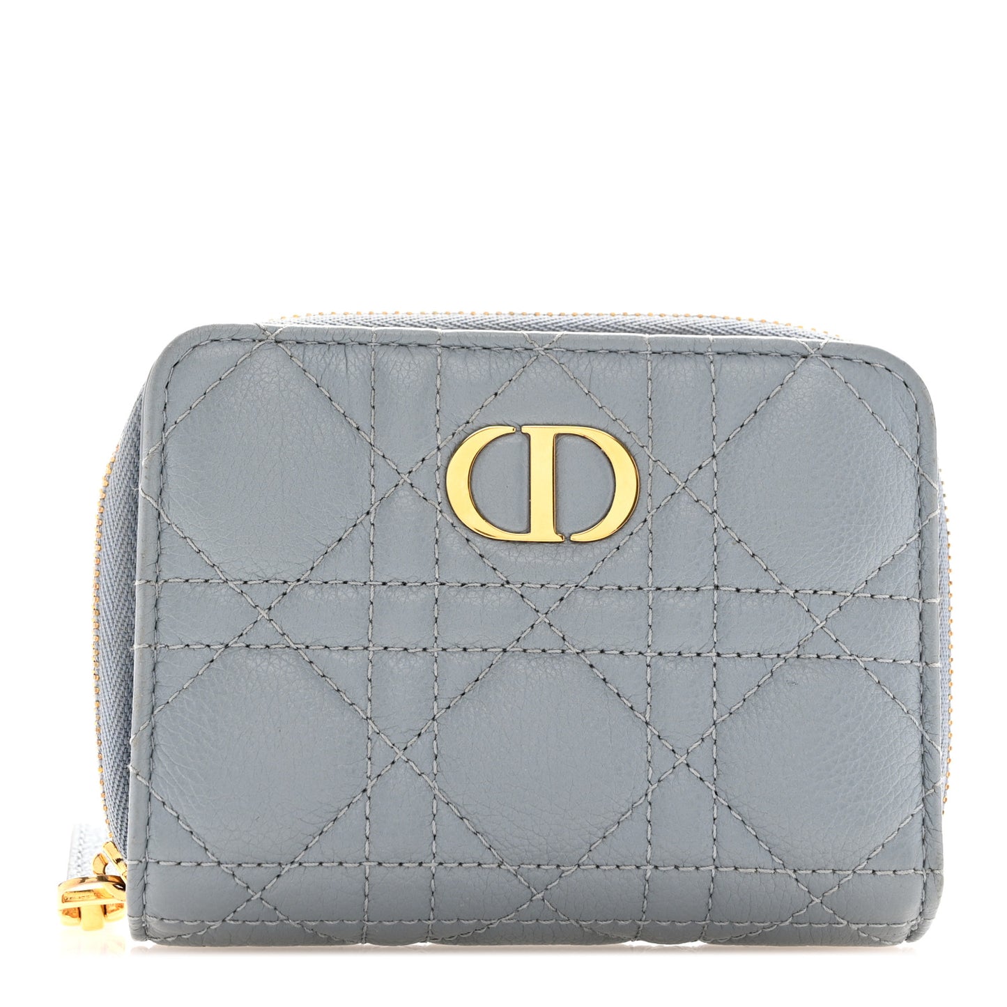 Grained Calfskin Supple Cannage Caro Scarlet Zipped Wallet Cloud Blue