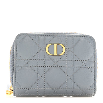 Christian Dior Grained Calfskin Supple Cannage Caro Scarlet Zipped Wallet Cloud Blue 1 of 11