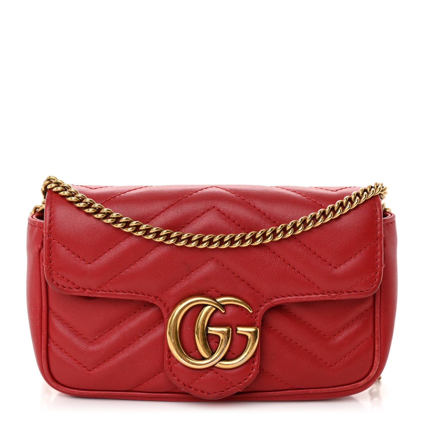 Calfskin Matelasse Super Mini GG Marmont Shoulder Bag Hibiscus Red