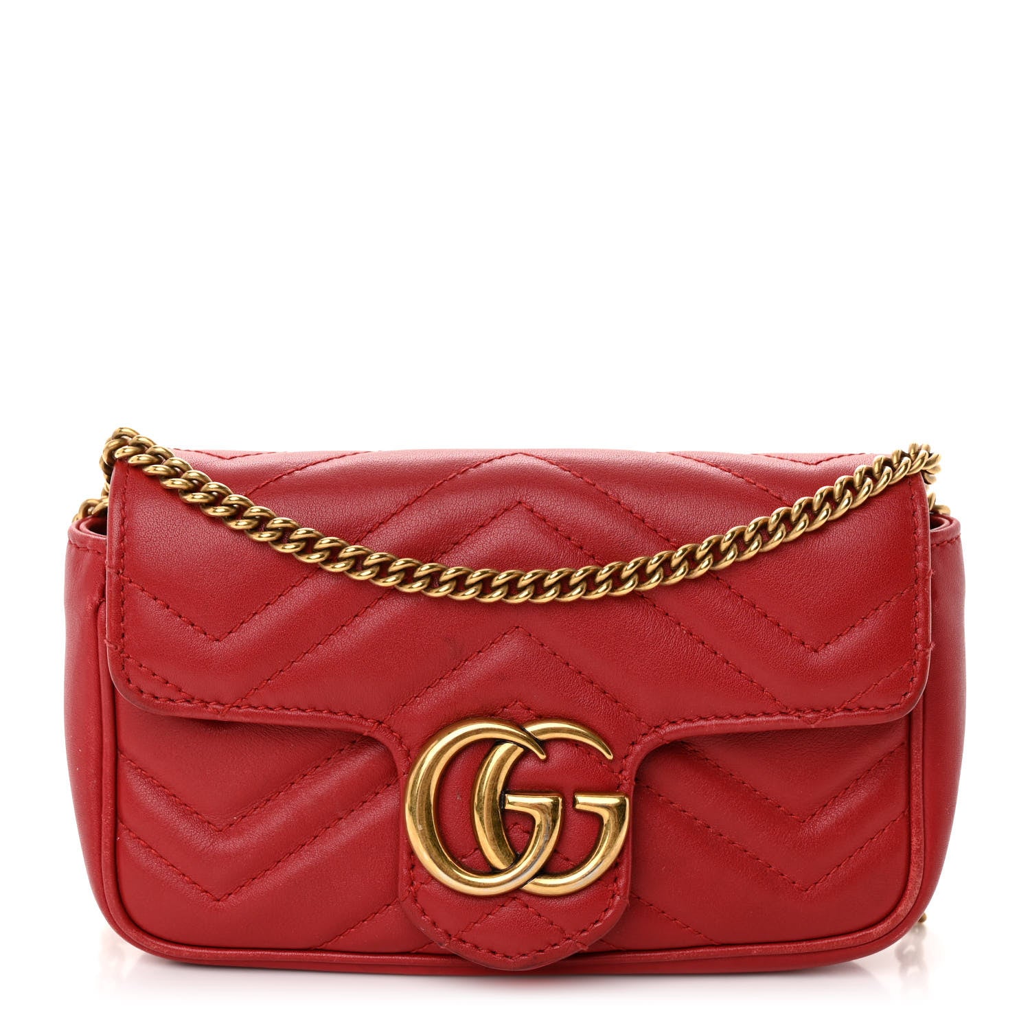 Gucci Calfskin Matelasse Super Mini GG Marmont Shoulder Bag Hibiscus Red 1 of 10