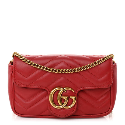 Gucci Calfskin Matelasse Super Mini GG Marmont Shoulder Bag Hibiscus Red 1 of 10