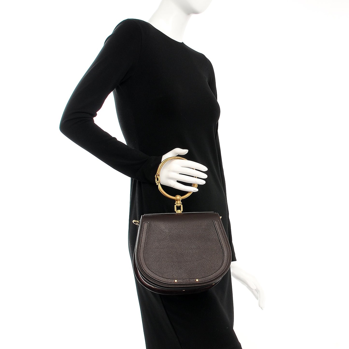 Calfskin Suede Medium Nile Bracelet Bag Carbon Brown