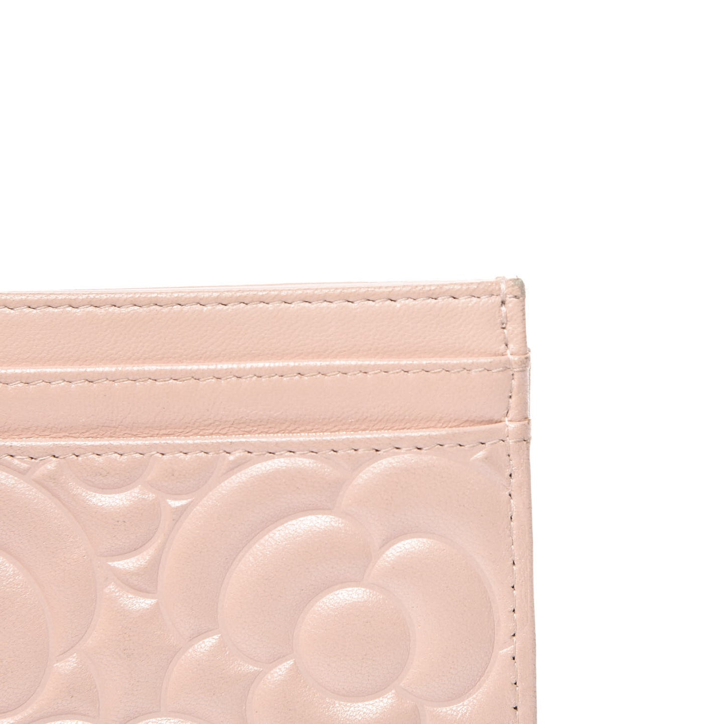Lambskin Camellia Embossed Card Holder Pink