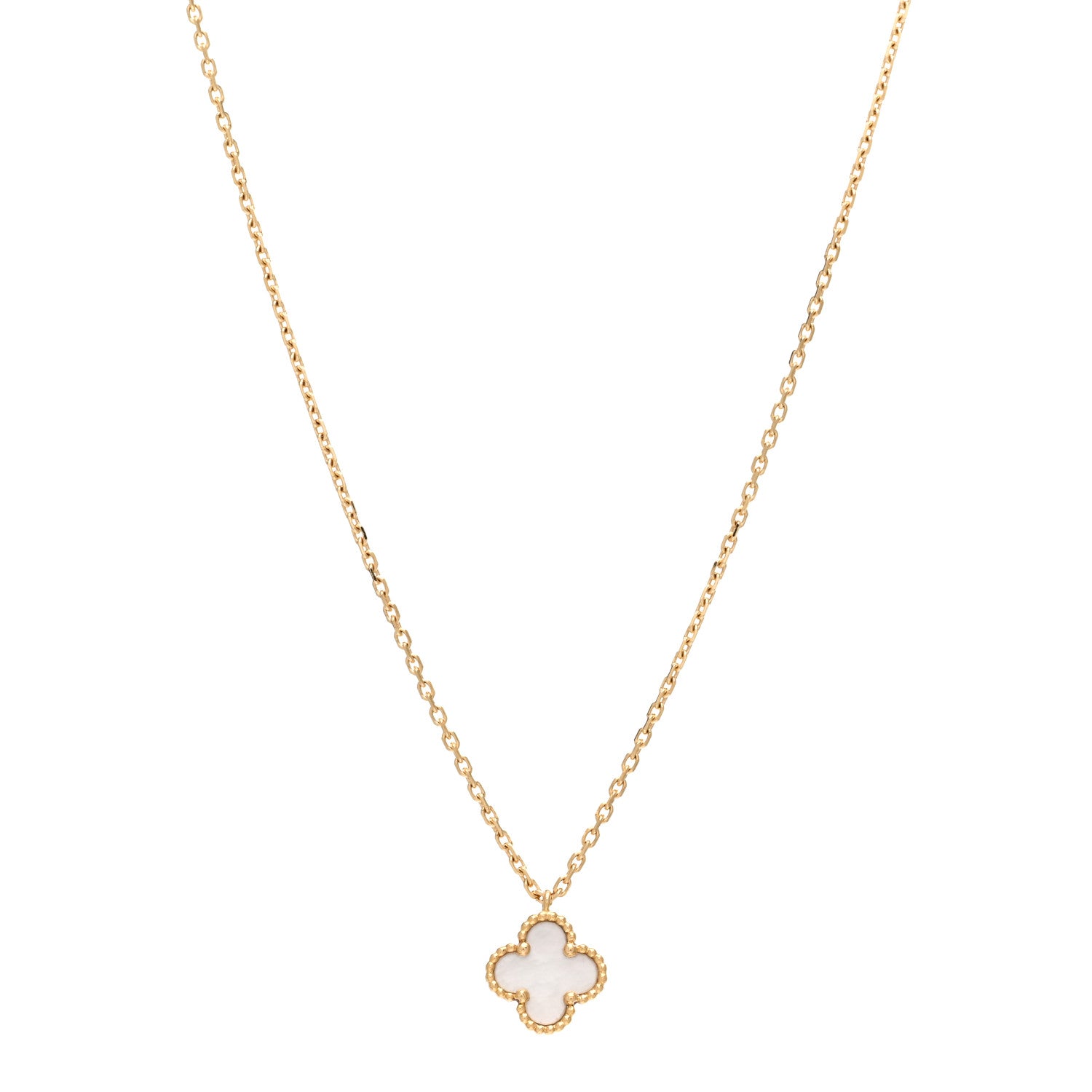 Van Cleef & Arpels 18K Yellow Gold Mother of Pearl Sweet Alhambra Pendant Necklace 1 of 4