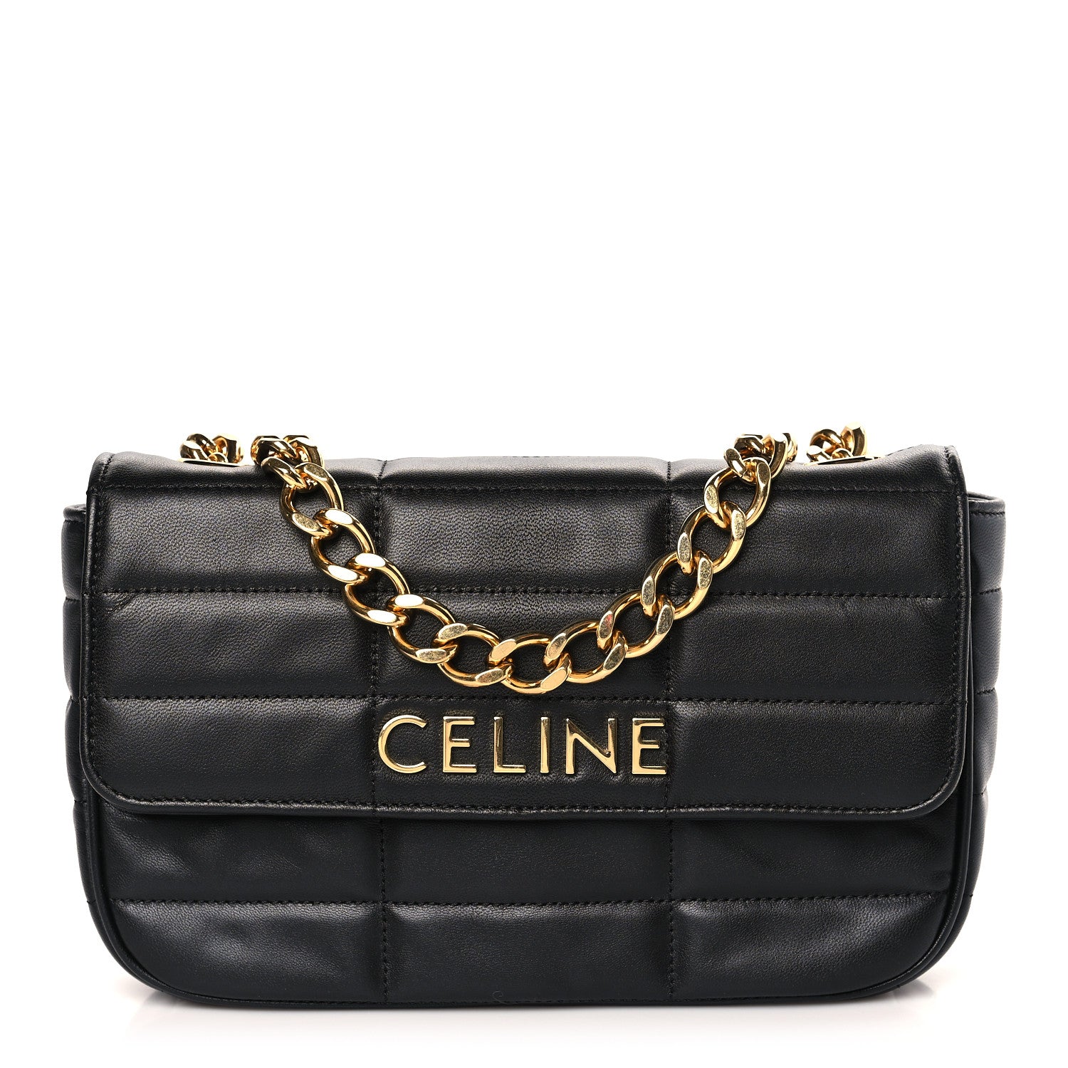Celine Goatskin Matelasse Chain Shoulder Bag Black 1 of 8