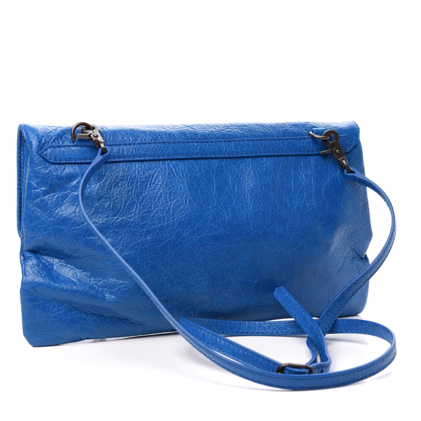 Agneau Giant 12 Gold Hardware Envelope Strap Clutch Bleu Rivage