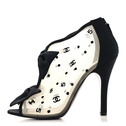Chanel Mesh Grosgrain Bow Peep Toe Booties 39 Black 1 of 9