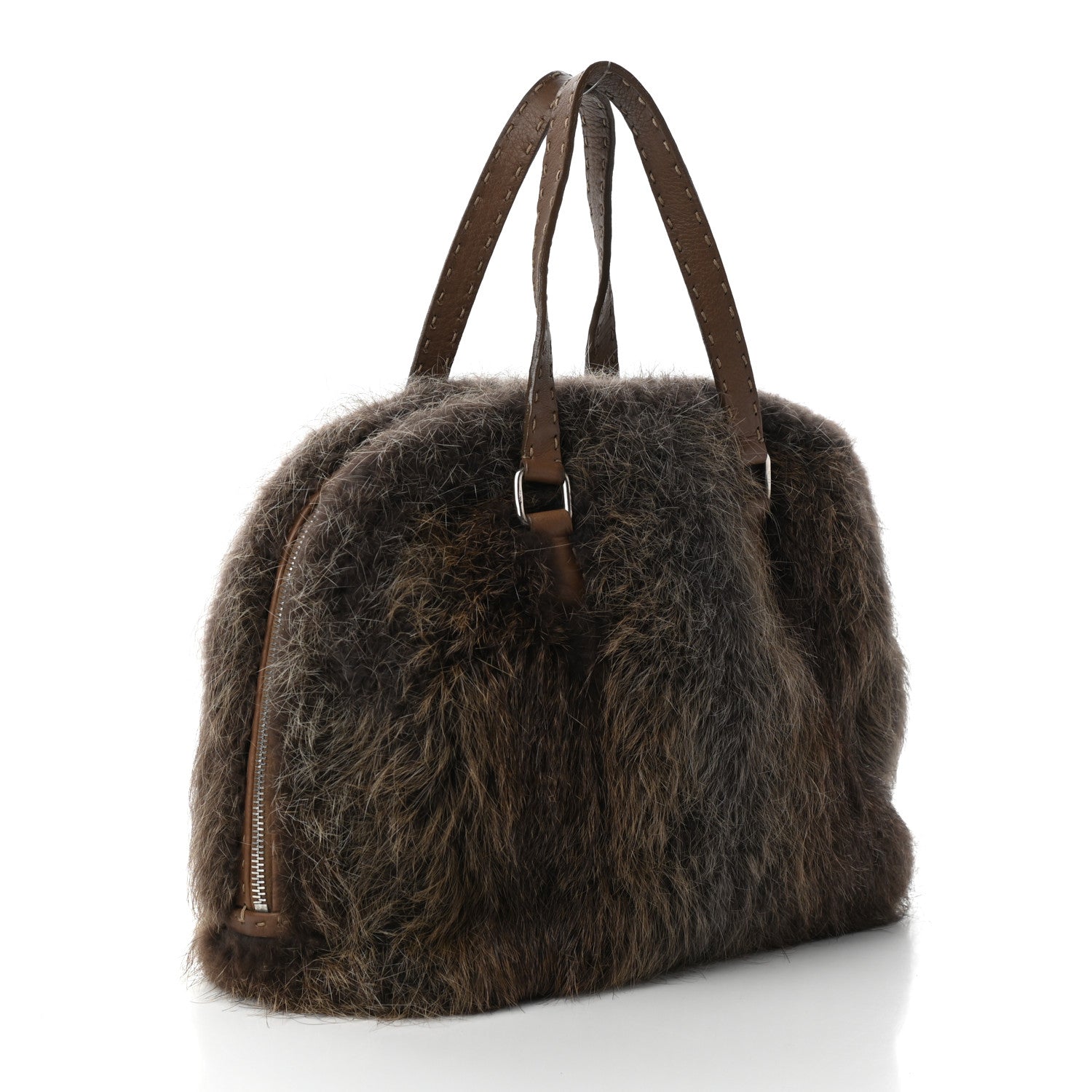 Fendi Fur Calfskin Romano Selleria Shoulder Bag Brown 3 of 6