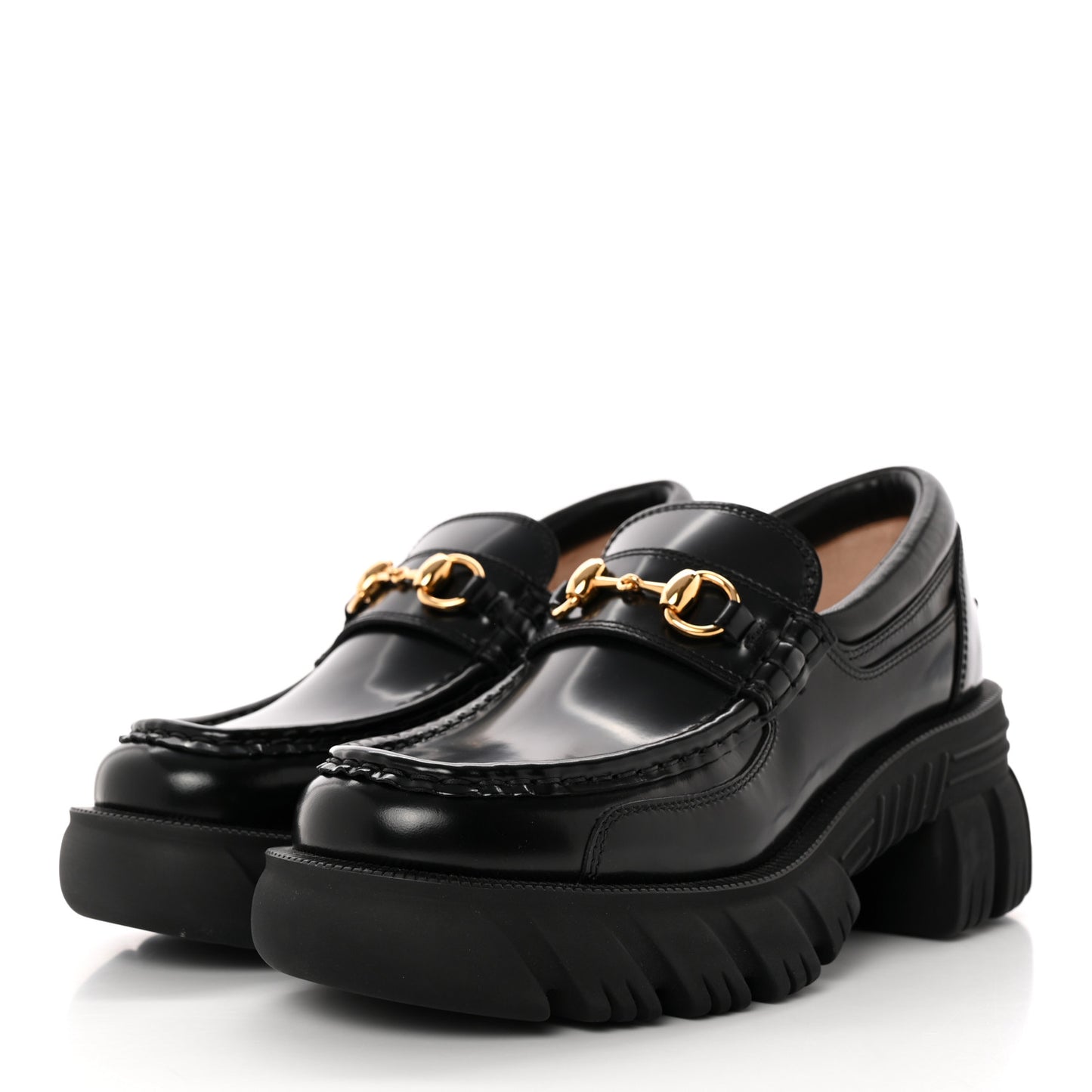 Magnum Calfskin Nappa Samoa Womens Horsebit Platform Chunky Lug Sole 40mm Loafers 36.5 Black