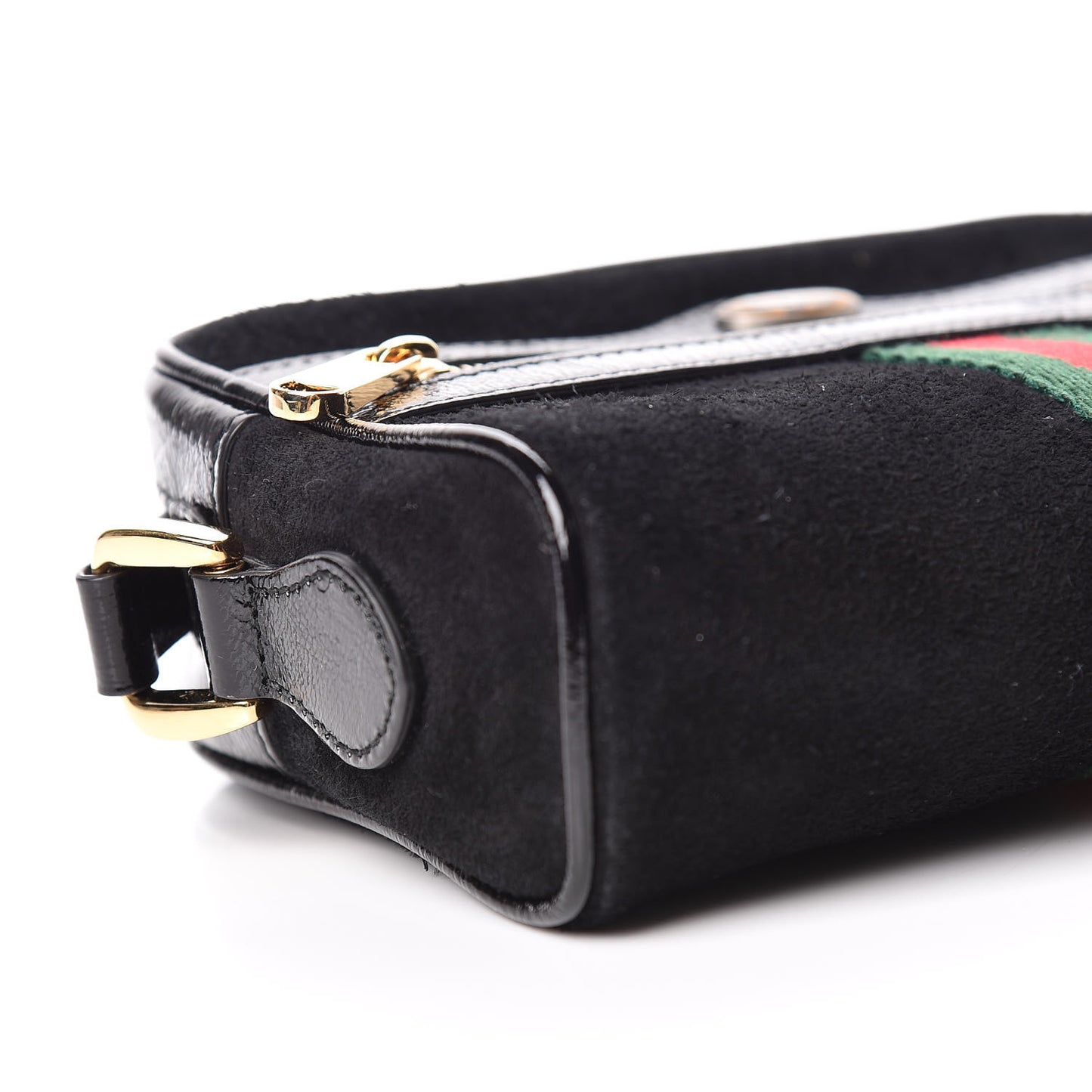 Suede Patent Web Mini Ophidia Shoulder Bag Black