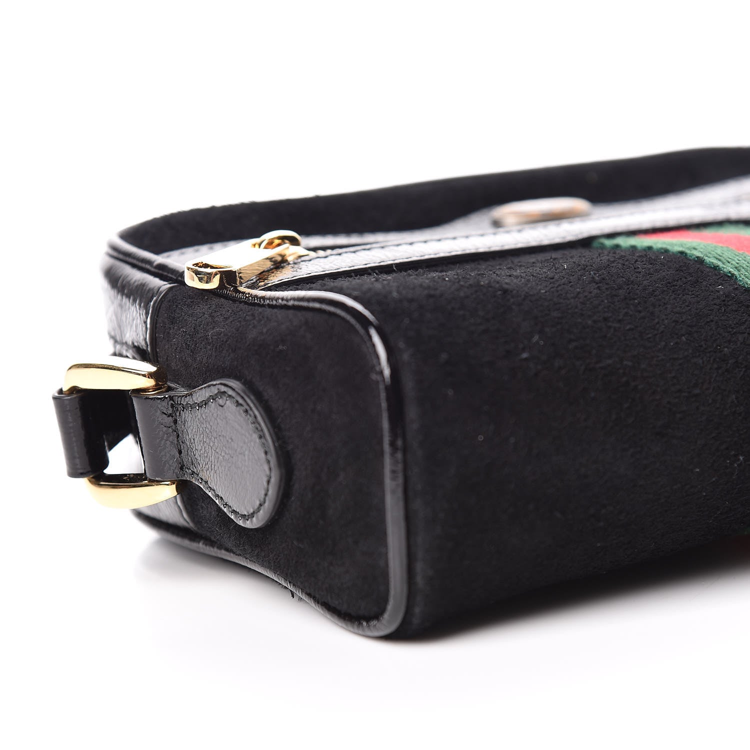 Gucci Suede Patent Web Mini Ophidia Shoulder Bag Black 5 of 14
