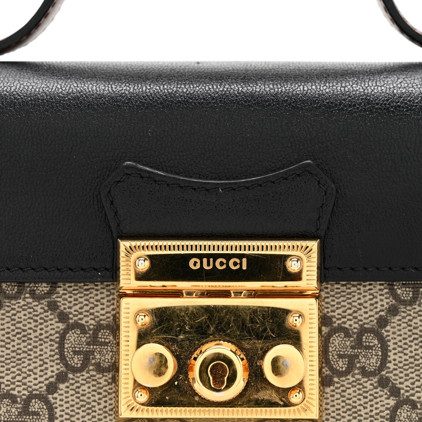 GG Supreme Monogram Calfskin Mini Padlock Top Handle Shoulder Bag Beige Black Cuir