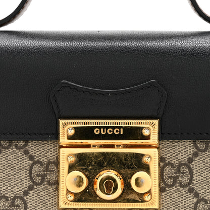Gucci GG Supreme Monogram Calfskin Mini Padlock Top Handle Shoulder Bag Beige Black Cuir 11 of 14