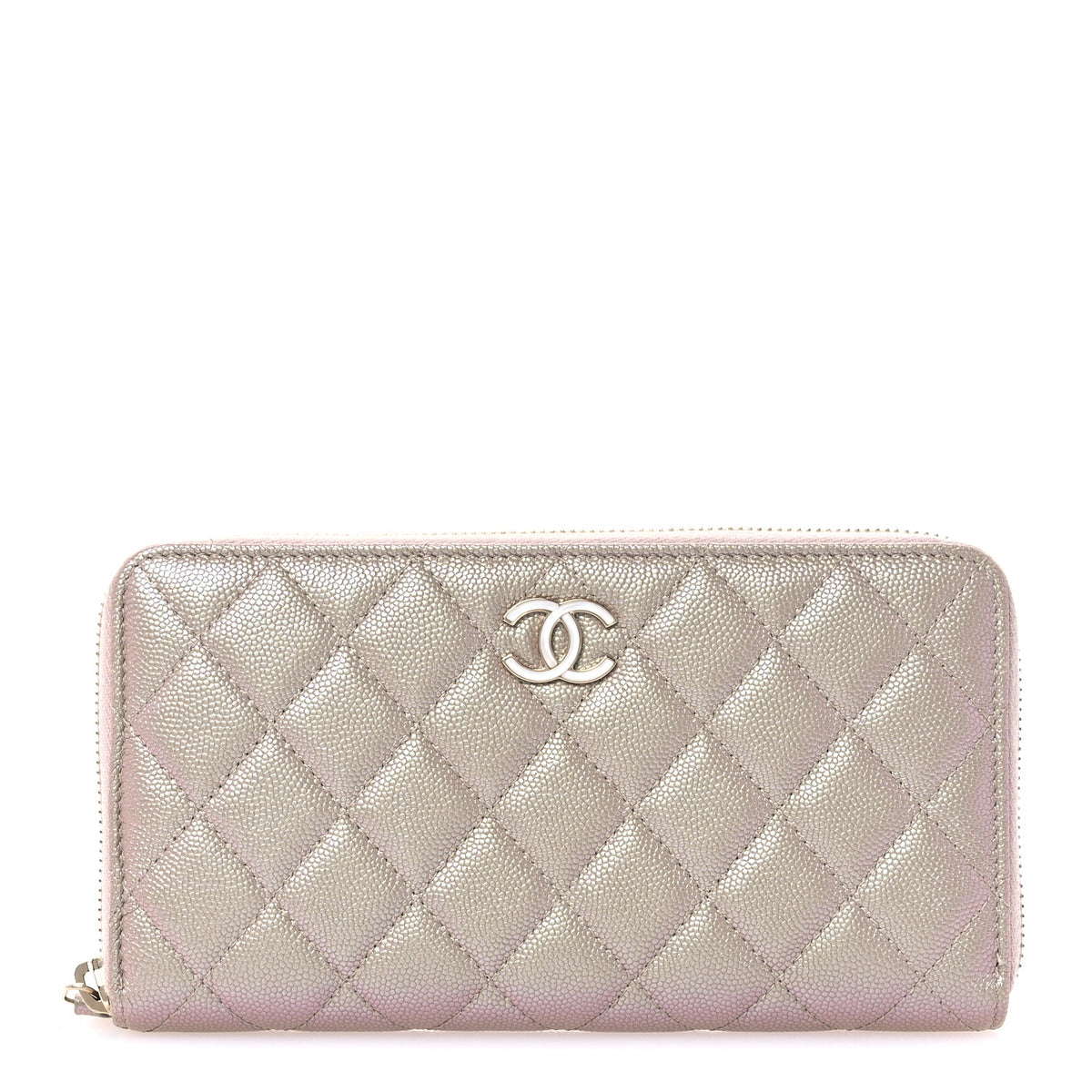 Chanel Iridescent Caviar Quilted Large Gusset Zip Around Wallet Beige 1 of 9