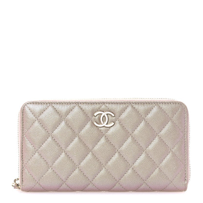 Chanel Iridescent Caviar Quilted Large Gusset Zip Around Wallet Beige 1 of 9